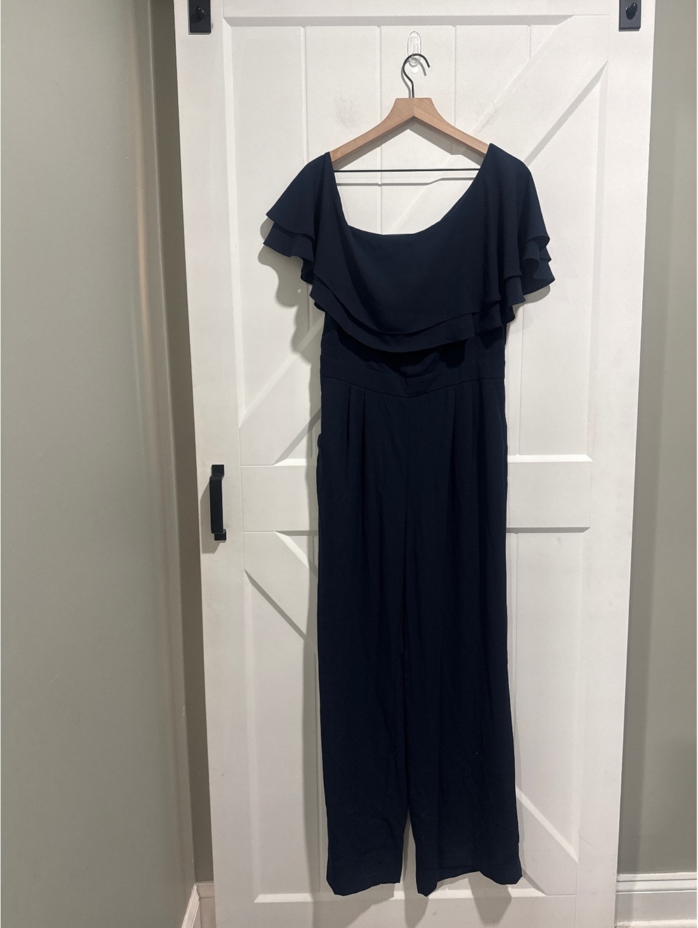 Vince Camuto Navy Blue Ruffle Off One Shoulder Jumpsuit Size 12